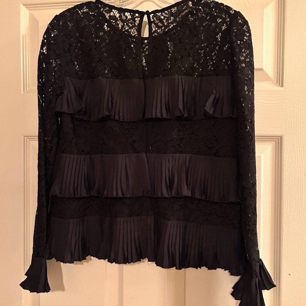 J. Crew, NWT Lace Blouse with Ruffle Accents. Black, Size 2 & 4